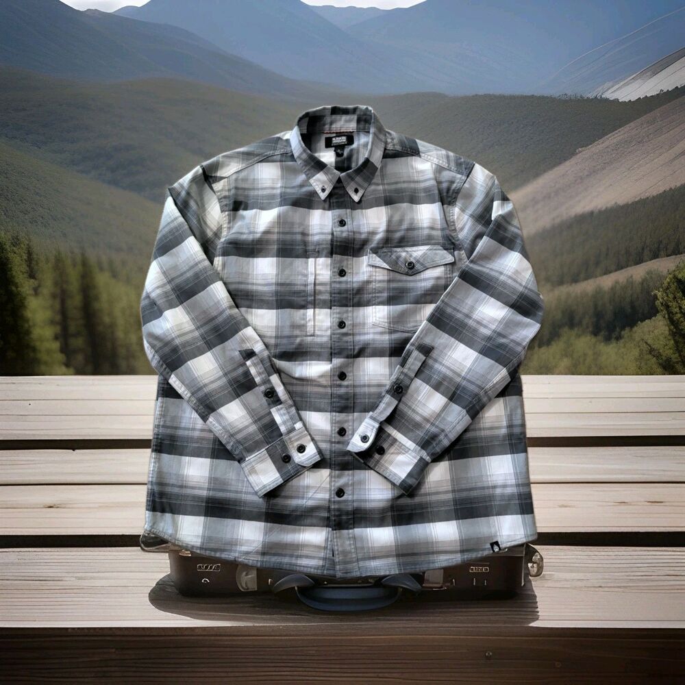 ALASKAN HARDGEAR DULUTH TRADING FLANNEL SHIRT MENS XL GRAY PLAID POCKETS EUC
